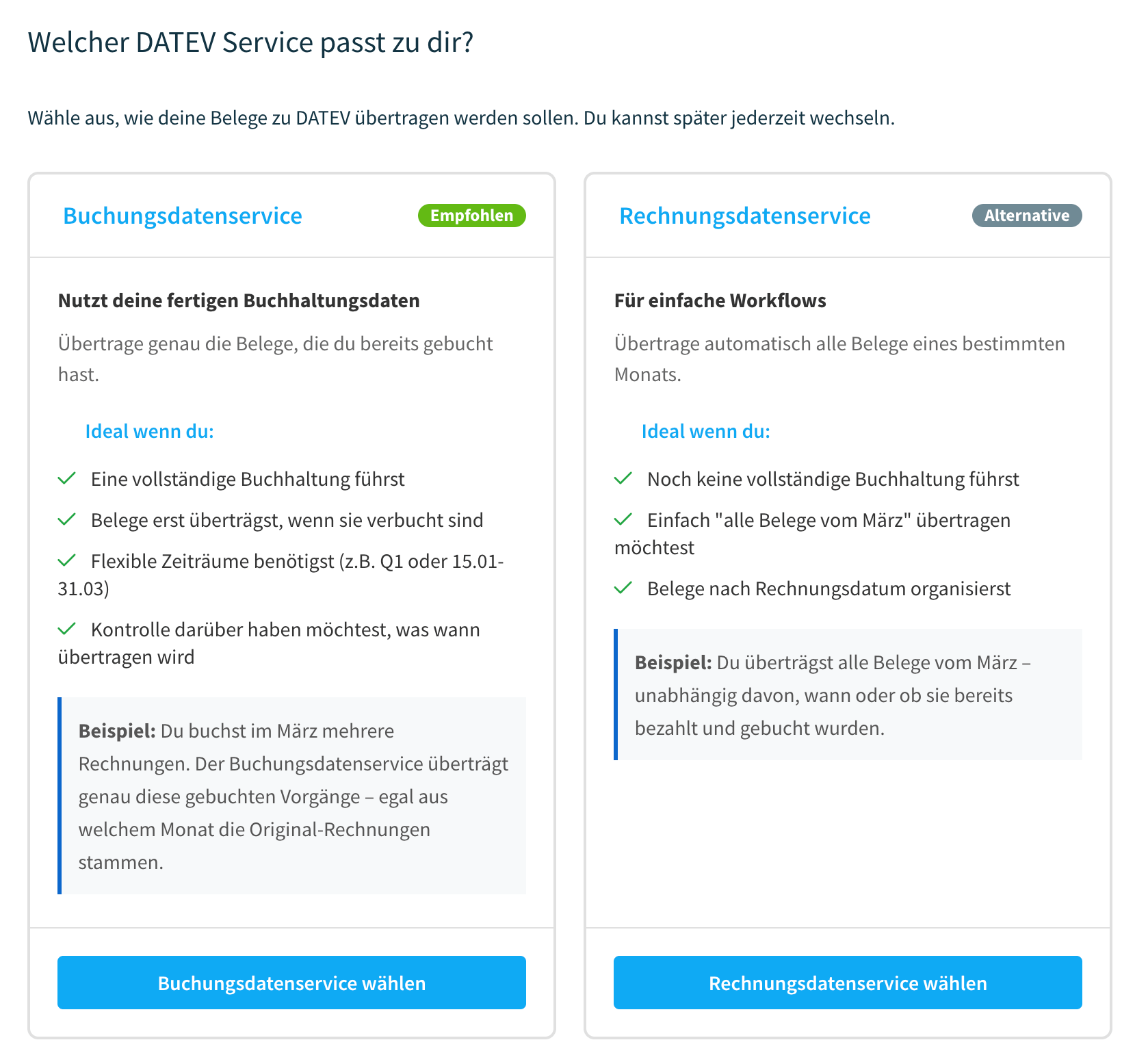 DATEV-Buchungsservice vs. DATEV-Rechnungsservice
