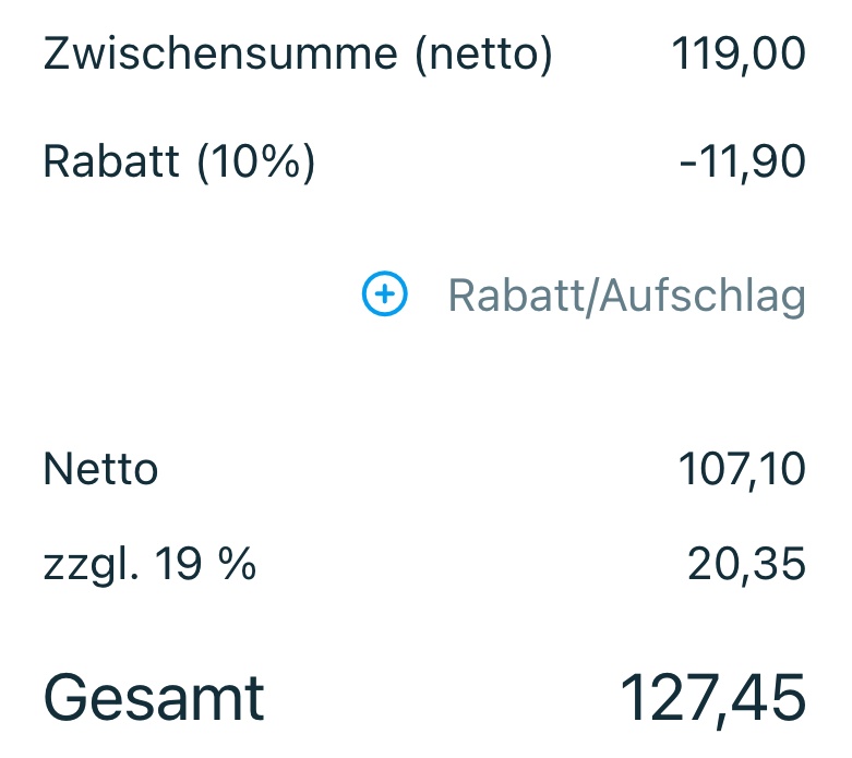 Automatische Berechnung des Rabattes