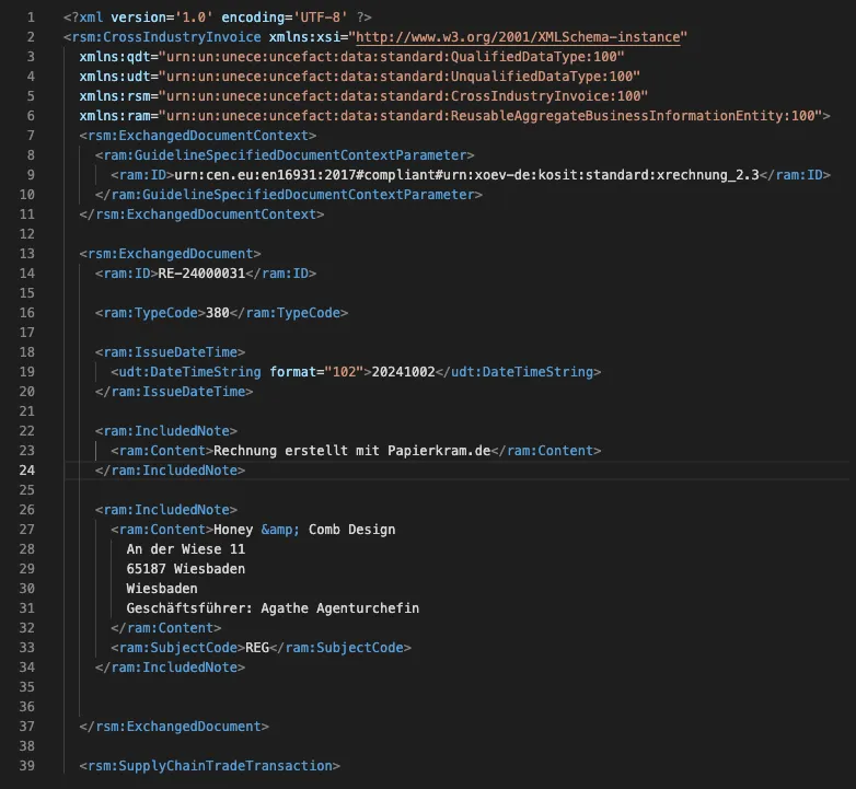 Der Code einer XML-Rechnung