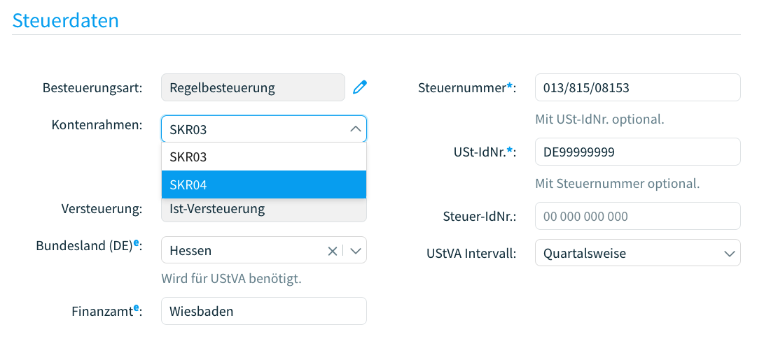 Umstellung des Standardkontenrahmens in Papierkram