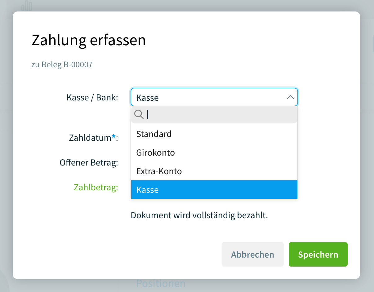 Eine Zahlung mit der Kasse abgleichen
