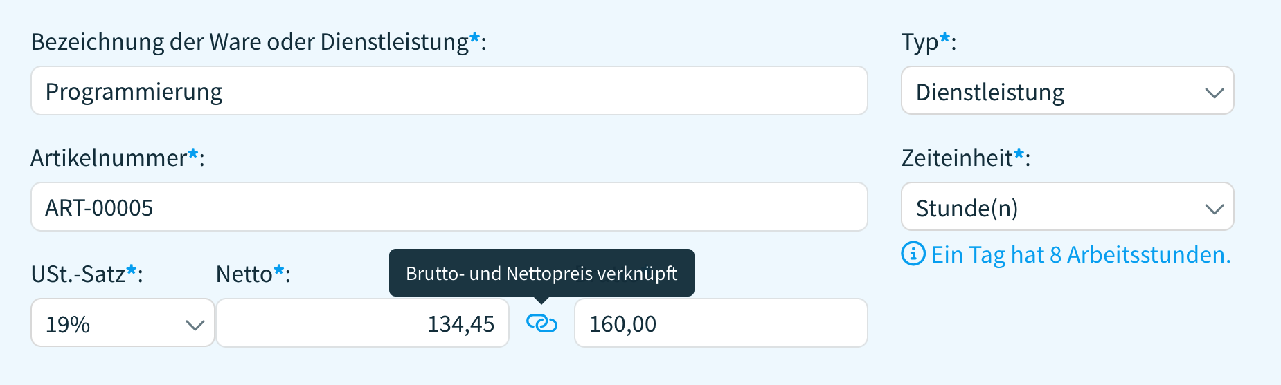Brutto- und Nettopreise optional verknüpfen