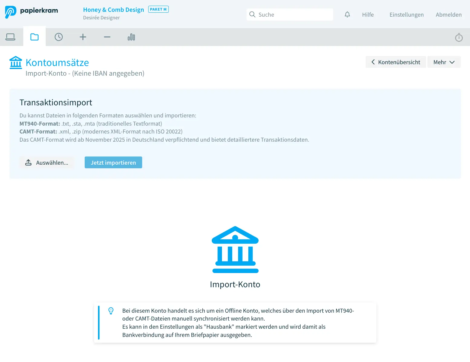 Umsätze in ein Importkonto importieren