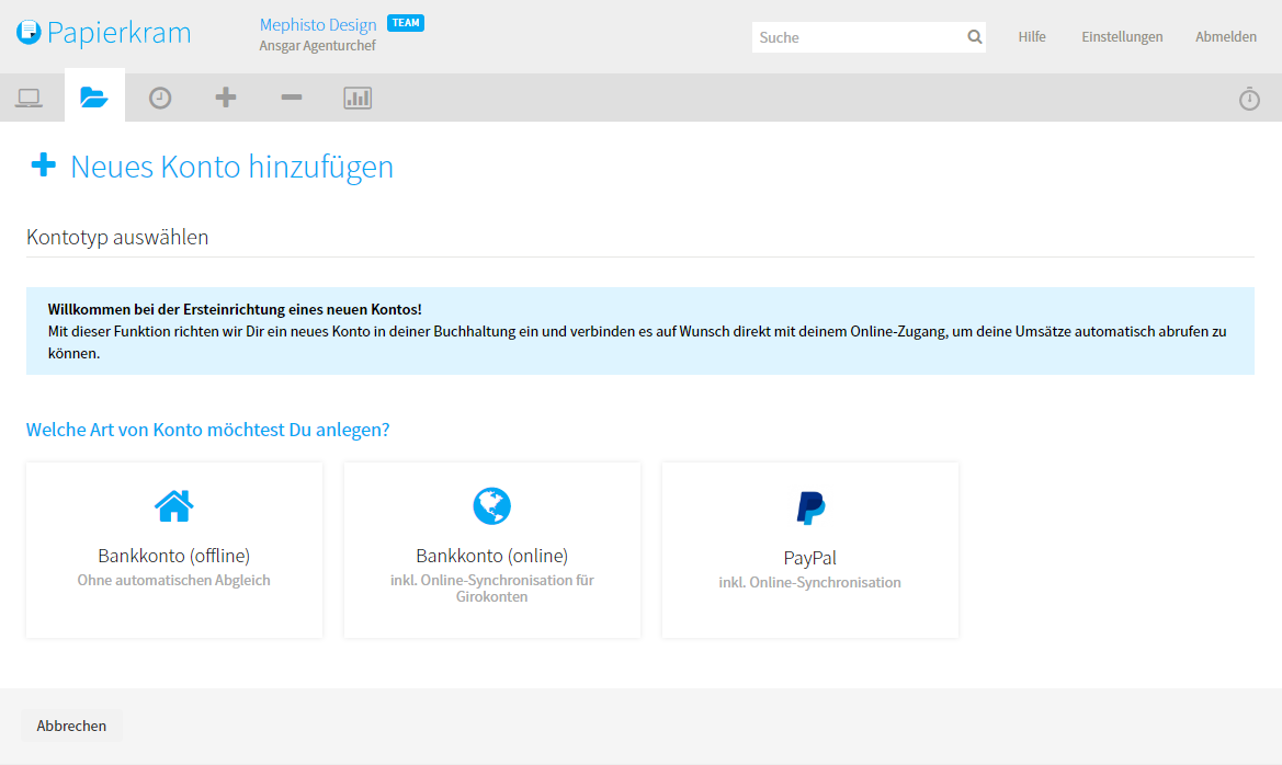 PayPal Konto in Papierkram einbinden
