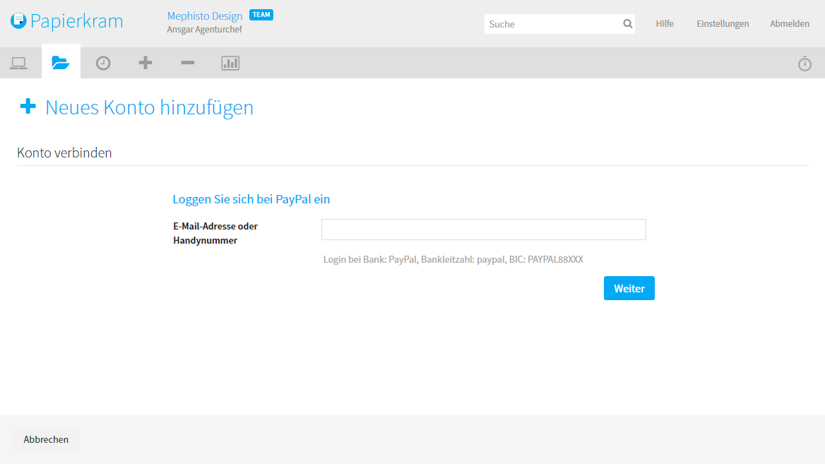 Bei PayPal einloggen
