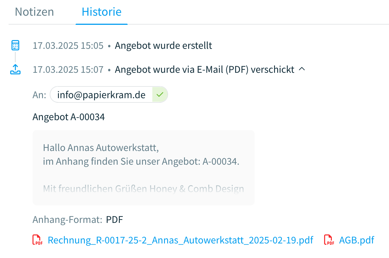 Anhänge in der Historie