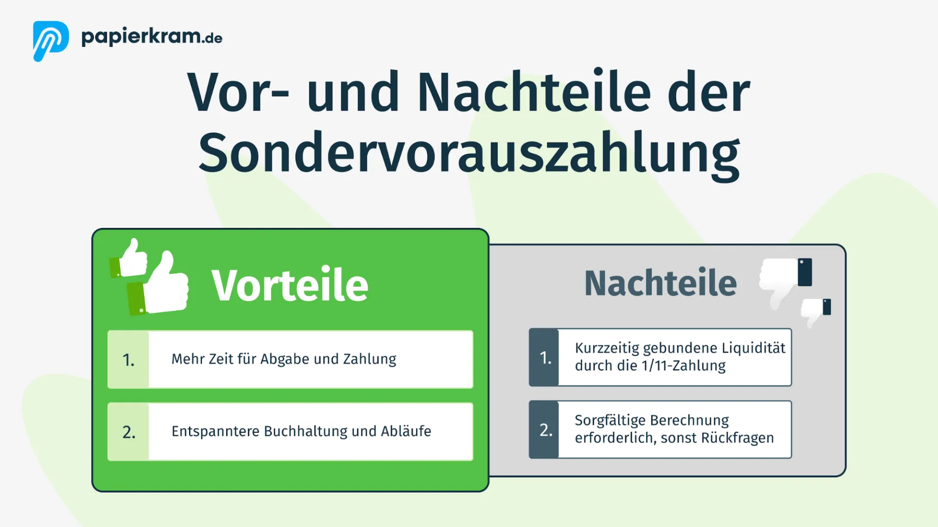 Vor- und Nachteile der Sondervorauszahlung