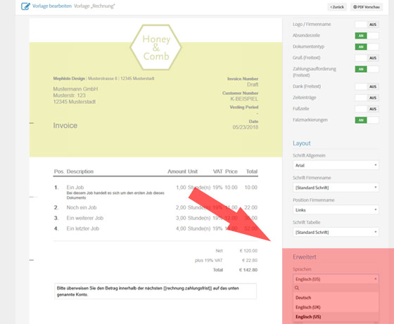 Neues Feature Englischsprachige Angebote Und Rechnungen Artikel