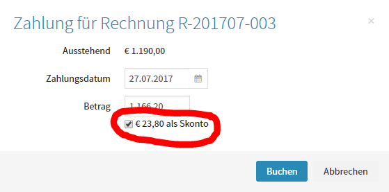 Rechnung mit Skonto buchen