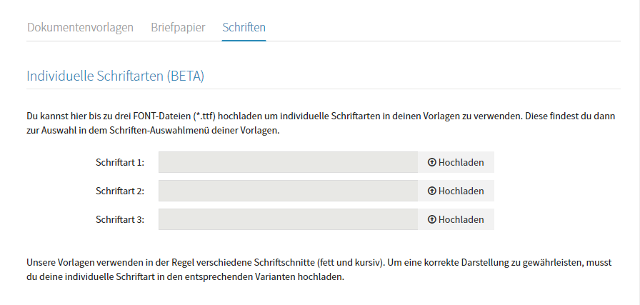 Schriften hochladen