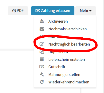 Eine Rechnung nachträglich bearbeiten